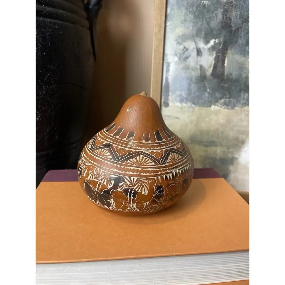 Peruvian Carved South American Gourd 